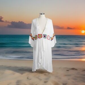 Handmade Open Kimono Swim Cover Crochet Granny Square Festival Boho Retro S/M